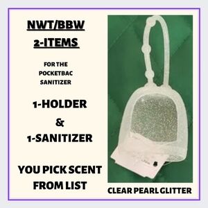 🔥2-ITEMS CLEAR WHITE GLITTER HOLDER & SANITIZER <YOU PICK SCENT>NWT/HTF/BBW